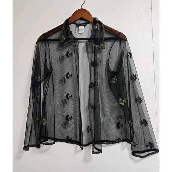Nicole Bakti Sweaters - VTG Nicole Bakti Cardigan Womens M Black Lace Sheer Flower USA Whimisigoth Fairy